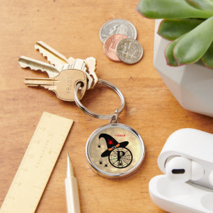 Naam Monogram P Halloween Sky Witch Spiders Sleutelhanger