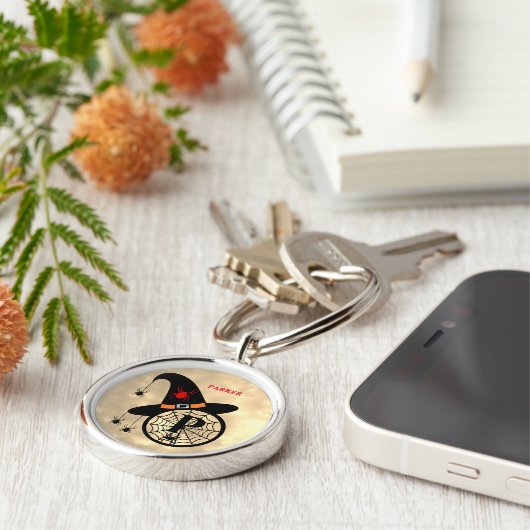 Naam Monogram P Halloween Sky Witch Spiders Sleutelhanger (Zijkant)