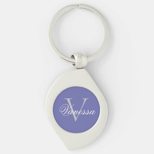 Naam Monogram Periwinkle Metal Sleutelhanger (Voorkant)