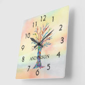 Naam Monogram Regenboogboom Square Wall klok (Hoek)