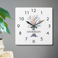 Naam Monogram Regenboogboom Square Wall klok