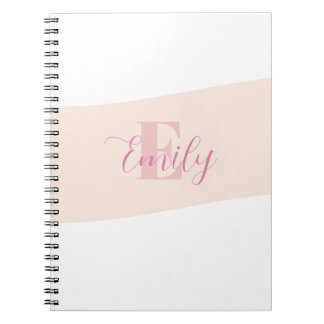 Naam Monogram Retro Roze Roos Notitieboek