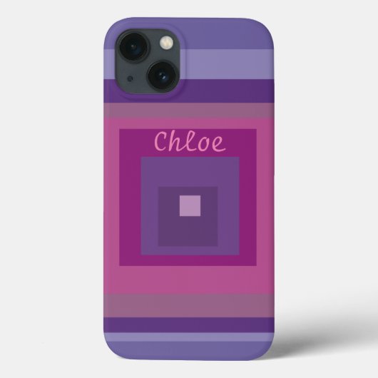 Naam Monogram Roze Paarse Squares Lines Lavender Case-Mate iPhone Case (Achterkant)