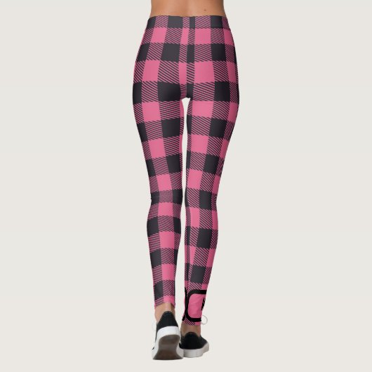 Naam Monogram Roze & Zwarte Buffel Plaid | Leggings (Achterkant)