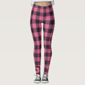 Naam Monogram Roze & Zwarte Buffel Plaid | Leggings (Voorkant)