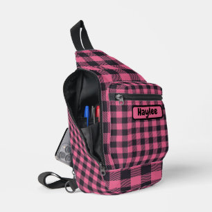 Naam Monogram Roze & Zwarte Buffel Plaid Sling Bag