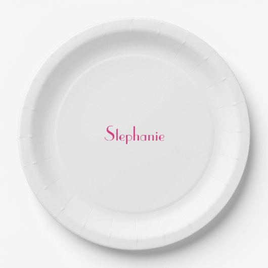 Naam Monogram Sjabloon Roze Wit Custom 2024 Papieren Bordje (Voorkant)