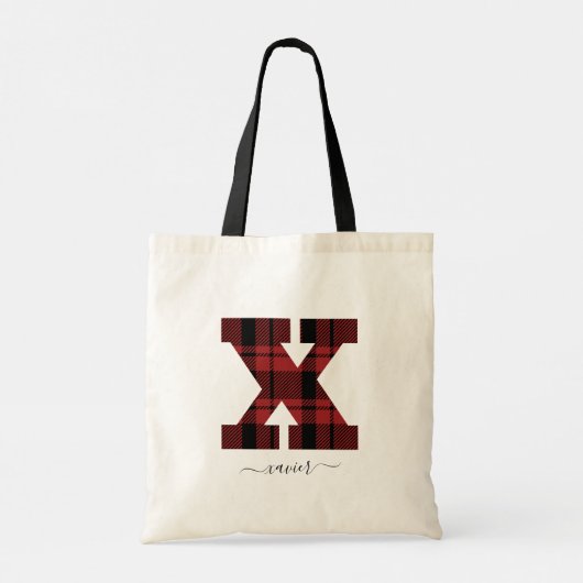 Naam Monogram speldenrood en zwart letter "X" Tote Bag (Achterkant)