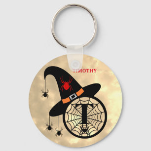Naam Monogram T Halloween Sky Witch Spiders Sleutelhanger