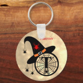 Naam Monogram T Halloween Sky Witch Spiders Sleutelhanger (Voorkant)