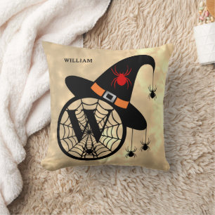 Naam Monogram W Halloween Sky Witch Spiders Kussen