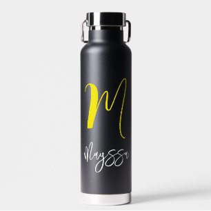 Naam & Monogram Waterfles Gepersonaliseerd zwart