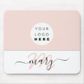 Naam Monogram White Rose Roze Witte Aangepaste Log Muismat (Voorkant)