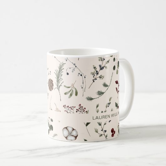 Naam Monogram Winter Wildflower Patroon Koffiemok (Voorkant rechts)