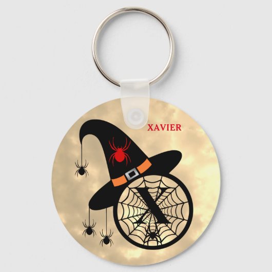 Naam Monogram X Halloween Sky Witch Spiders Sleutelhanger (Voorkant)