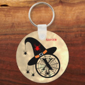 Naam Monogram X Halloween Sky Witch Spiders Sleutelhanger (Voorkant)