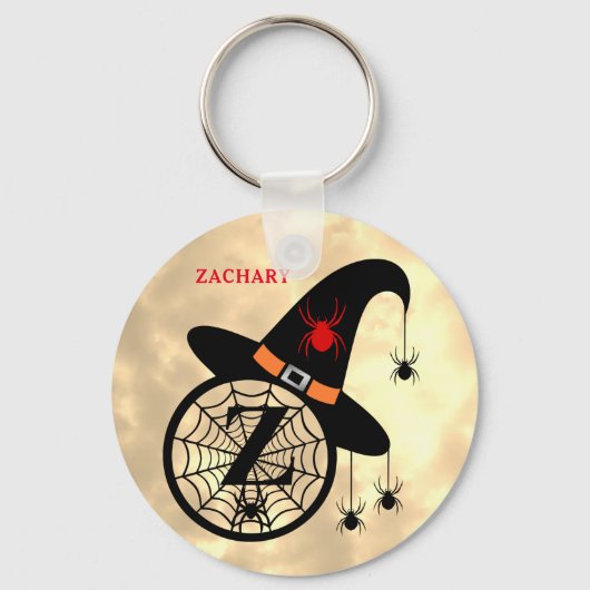 Naam Monogram Z Halloween Sky Witch Spiders Sleutelhanger (Voorkant)