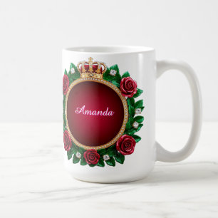 👑 Naam naar keuze Gouden Kroonrozen Elegant Luxe Koffiemok