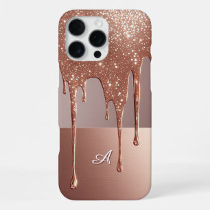 💎 Naam naar keuze Roze Gouden Glam Glitter Drip E iPhone 16 Pro Max Hoesje