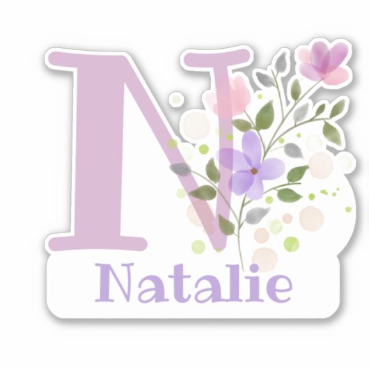 Naam Natalie plus Initiaal met Floral Design Sticker (Voorkant)