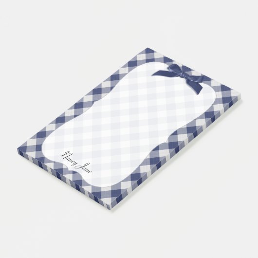 Naam Navy Blue Gingham Checkpatroonbeugel Post-it® Notes (Schuin)