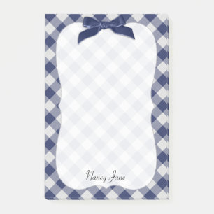 Naam Navy Blue Gingham Checkpatroonbeugel Post-it® Notes