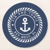 Naam Navy Blue Rope en Anchor Boat Ronde Kartonnen Onderzetter (Voorkant)