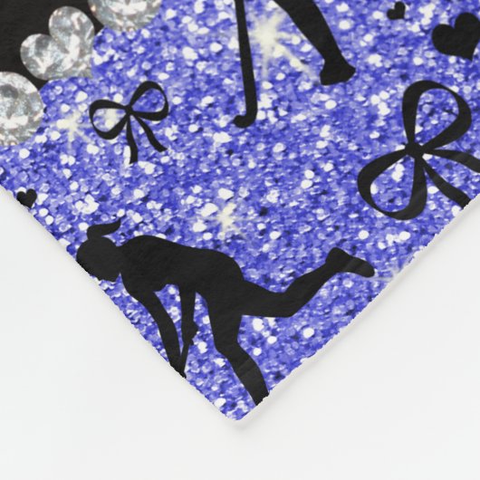 Naam neon blue glitter field hockey hearts bow fleece deken (Hoek)