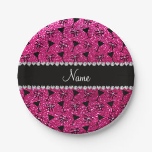 naam neon hot roze glitter cocktail glass boeg papieren bordje