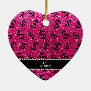 Naam neon hot roze glitter dollarborden keramisch ornament
