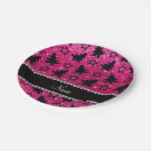 Naam neon hot roze glitter kerstbomen sterren papieren bordje (Gekanteld)