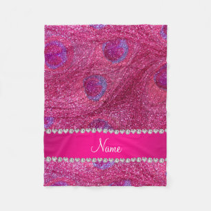 Naam neon hot roze glitter peace ock veren fleece deken