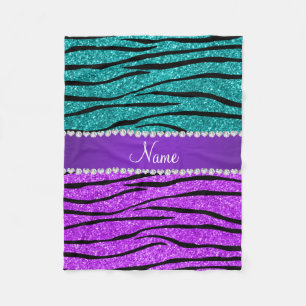 Naam neon paarse turquoise glitter zebra stripes fleece deken