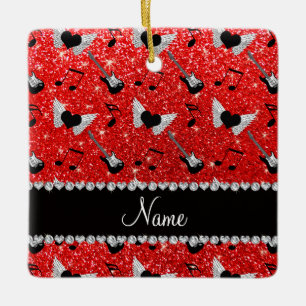 Naam neon red glitter guitars hartvleugels muziek keramisch ornament