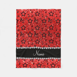 Naam neon red glitter muzieknoten sterren fleece deken
