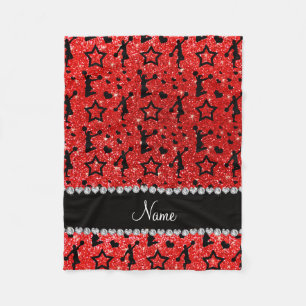 Naam neon red glitter sterren cheerleading fleece deken