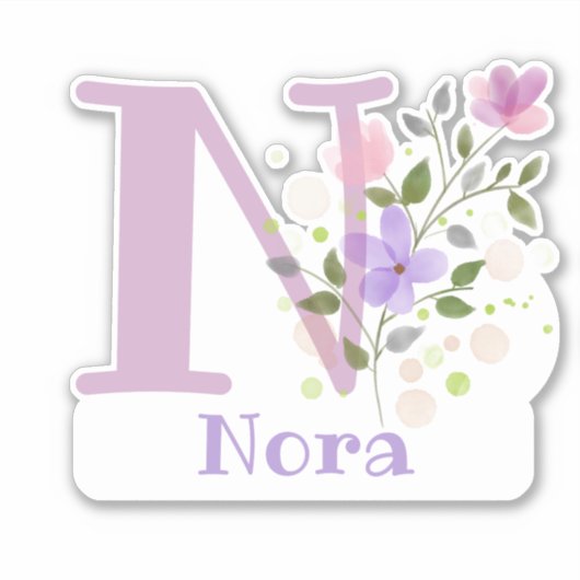 Naam Nora & Initiaal met Floral Design Sticker (Voorkant)