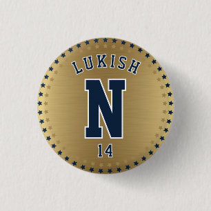 Naam Nummer Sterren Marine Blauw en Goud Veteraan Ronde Button 3,2 Cm
