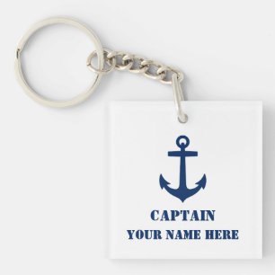 Naam of Boat Naam Nautical Anchor Navy Blue White Sleutelhanger