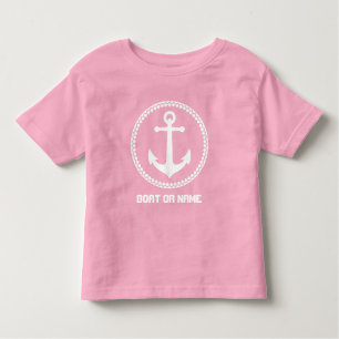 Naam of Bootnaam Nautisch Zee Anker Roze Wit Kinder Shirts