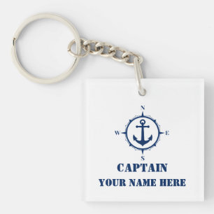 Naam of Botnaam Nautical Compass Anchor White Sleutelhanger