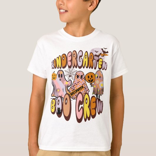 Naam op Back Retro Ghost Kleuterschool Boo Crew T-shirt (Voorkant)