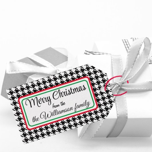 Naam op Black & White Houndstooth 10 Cadeaulabel