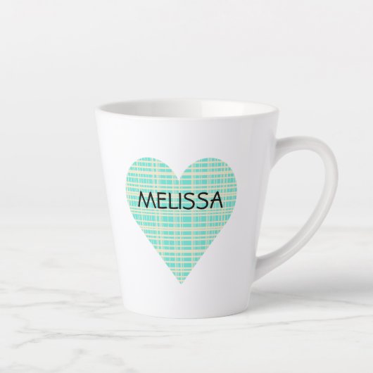 NAAM op Cute Turquoise en Yellow Pset Heart Latte Mok (Rechts)