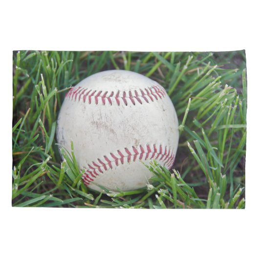 Naam op een honkbal in gras kussensloop (Achterkant-Links)