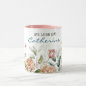 Naam op Elegante Waterverf Floral 11oz Combo Mok (Midden)