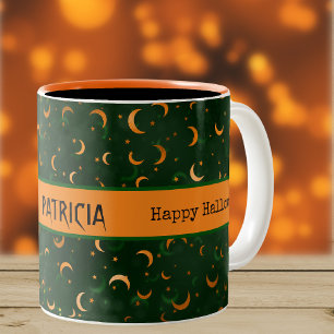 Naam op Halloween Bokeh Moons & Stars 11oz Tweekleurige Koffiemok