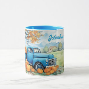 Naam op Herfst Vintage Pickup en Pompoenen Mok