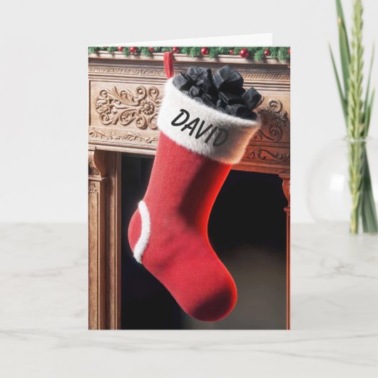 Naam op kerstvoorraad gevuld met kolen kaart (Voorkant)