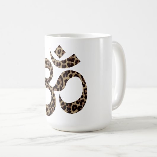 Naam op luipaard Print OM Symbool 15oz Koffie Mok (Voorkant rechts)